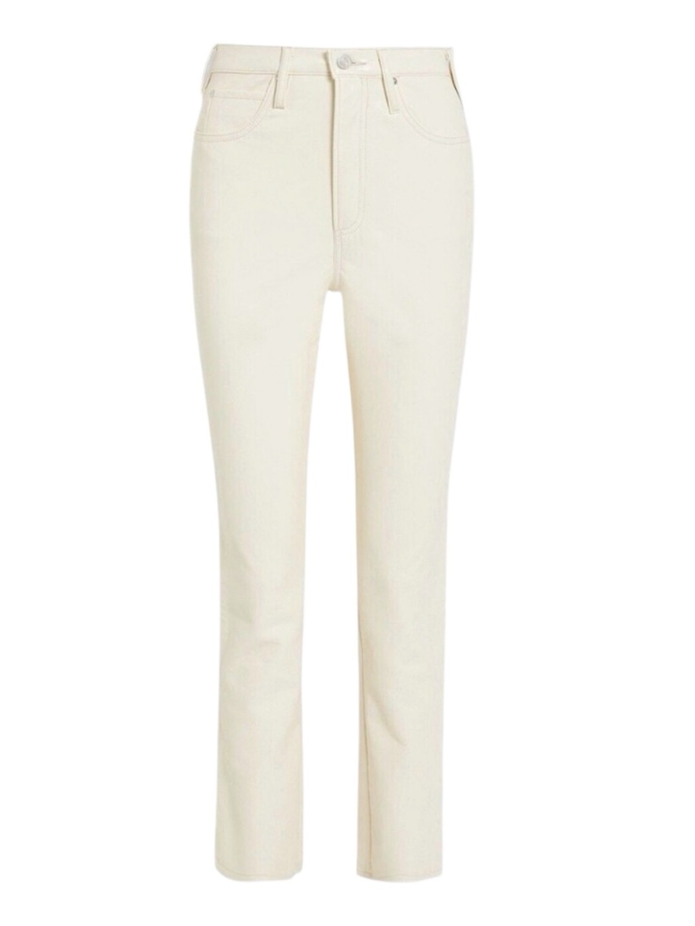 FRAME Womens Pants Size 32 Ivory Bone Faux Leather Straight Jean New - Picture 2 of 16